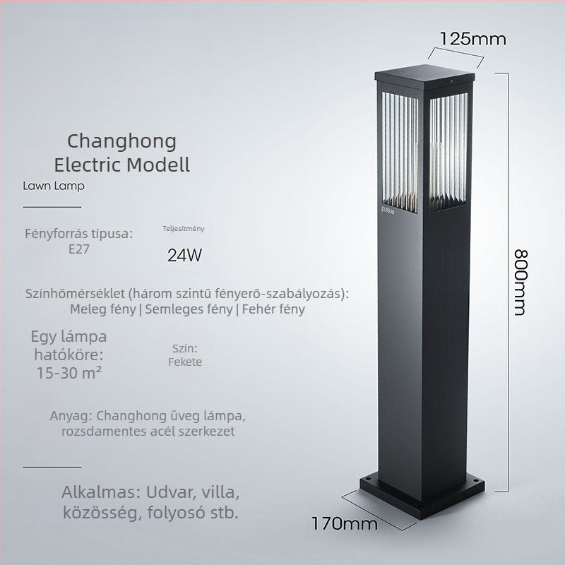 Napelemes gyeplámpa kültéri használatra, vízálló, IP65, LED 12W, modell Square Glass Lawn Lamp, rozsdamentes acél, világítási idő 12–16 óra
