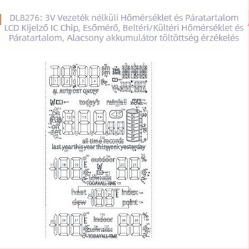 DL8276: 3V vezeték nélküli hőmérséklet- és páratartás LCD-kijelző IC-chip, esőmérő, beltéri és kültéri hőmérséklet és páratartalom