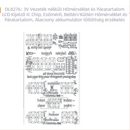 DL8276: 3V vezeték nélküli hőmérséklet- és páratartás LCD-kijelző IC-chip, esőmérő, beltéri és kültéri hőmérséklet és páratartalom