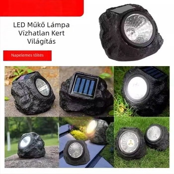 Napelemes kő lámpa kültéri tájmegvilágításhoz – gyanta, IP55, 1W, modell KYST01, 12–16 óra működés