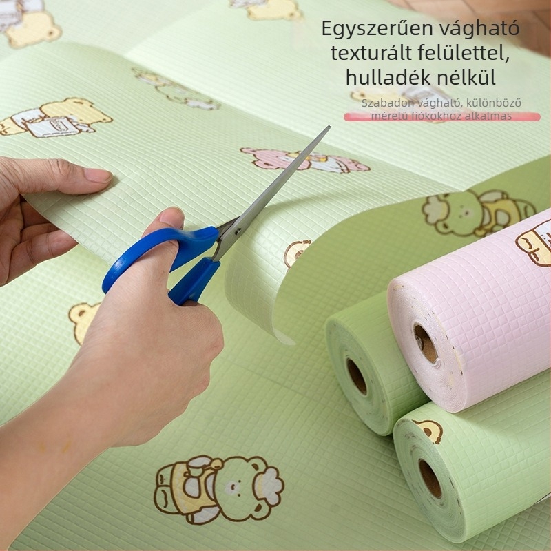Karikatúra-stílusú belső bevonat szekrényhez és konyhai fiókokhoz – PE anyag, vízálló PE pamut réteg, nedvességálló matrac