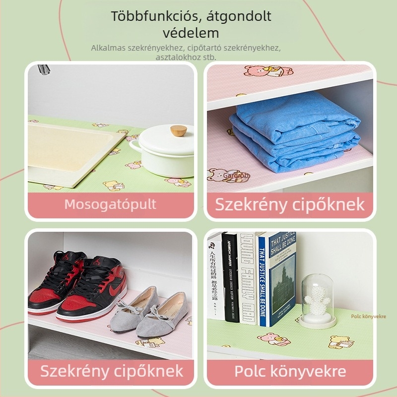 Karikatúra-stílusú belső bevonat szekrényhez és konyhai fiókokhoz – PE anyag, vízálló PE pamut réteg, nedvességálló matrac