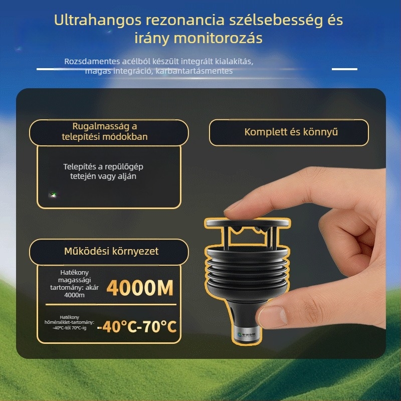 Dronokhoz készült ultrahangos mikro időjárási állomás — szélsebesség és szélirány, hőmérséklet, páratartalom és csapadék; 9–30V, 1 kg, modell ZC-