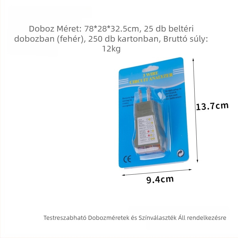 Aljzat‑teszt fázis–neutrál szétválasztással, clamp‑méter funkcióval, három dugaszoló osztó