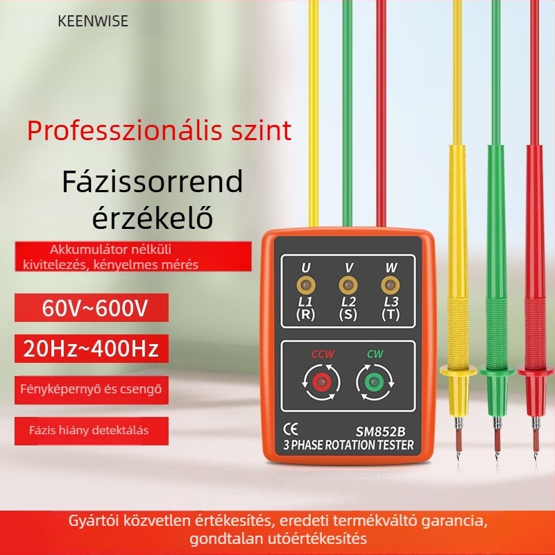AC fázismérő és fázisseq-tesztelő háromfázisú rendszerekhez, 600 V, SP852B modell