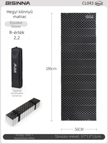 Tojásfészek kemping matrac, nedvességálló, anyag Ixpe+ alumínium fólia, súly 450 g, 1 személyre, R-érték 2.2