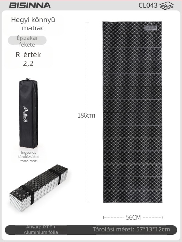 Tojásfészek kemping matrac, nedvességálló, anyag Ixpe+ alumínium fólia, súly 450 g, 1 személyre, R-érték 2.2