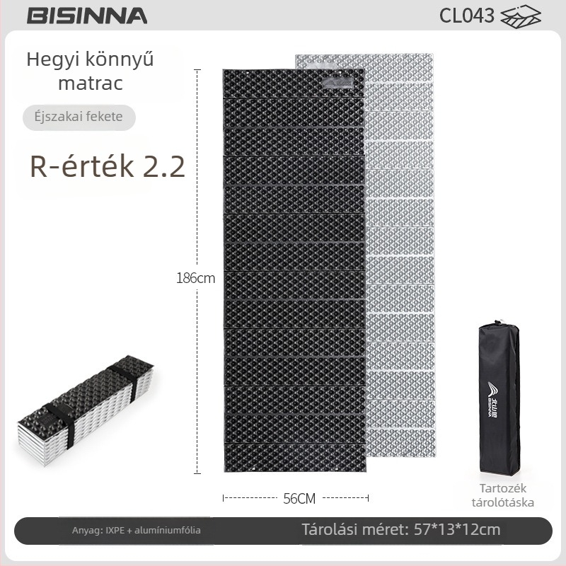 Tojásfészek kemping matrac, nedvességálló, anyag Ixpe+ alumínium fólia, súly 450 g, 1 személyre, R-érték 2.2