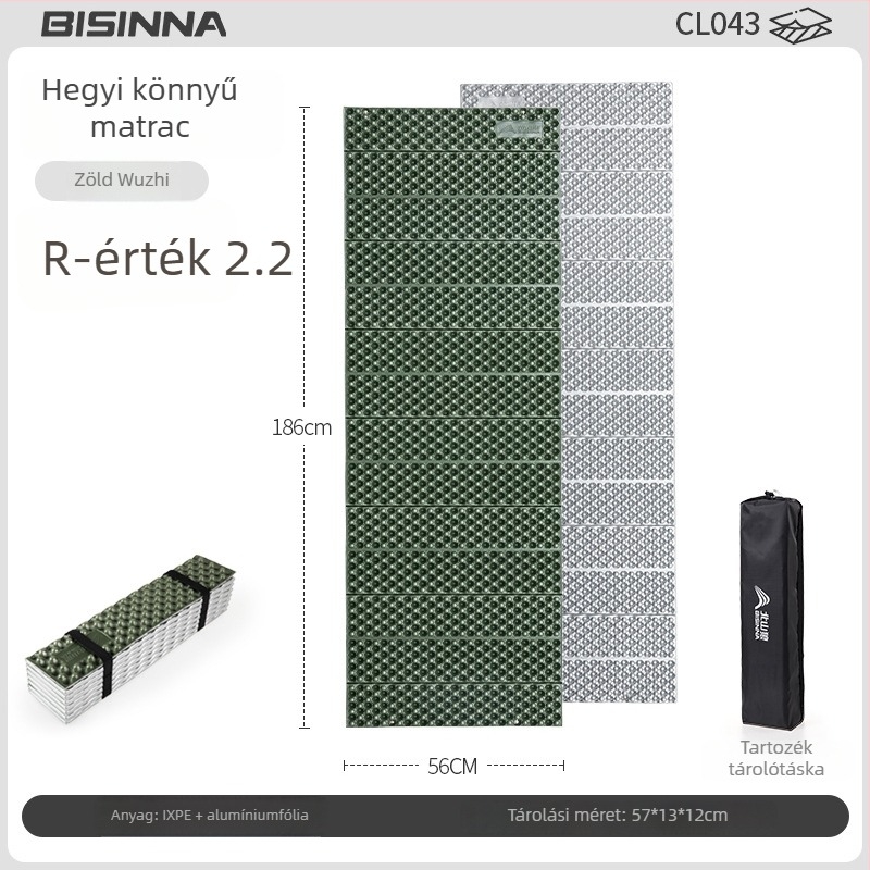 Tojásfészek kemping matrac, nedvességálló, anyag Ixpe+ alumínium fólia, súly 450 g, 1 személyre, R-érték 2.2