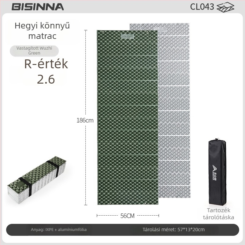 Tojásfészek kemping matrac, nedvességálló, anyag Ixpe+ alumínium fólia, súly 450 g, 1 személyre, R-érték 2.2