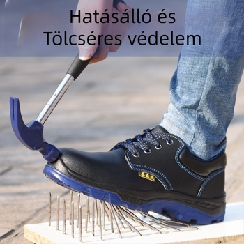 Munkavédelmi cipő acél orral, ütés- és perforációvédett, kétszeres marha bőr felsőrész, alacsony felső rész, ipari felhasználás: kőolajipar, vegyipar, építőipar, gépgyártás, villamosság, autóipar