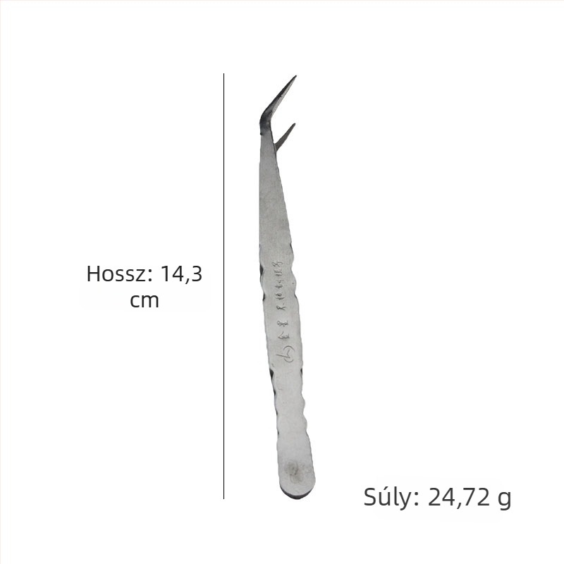 Rozsdamentes acélból készült, többfunkciós csipessz, egyenes és hajlított csúcsokkal, varráshoz és fonal behúzásához – minimalist design.