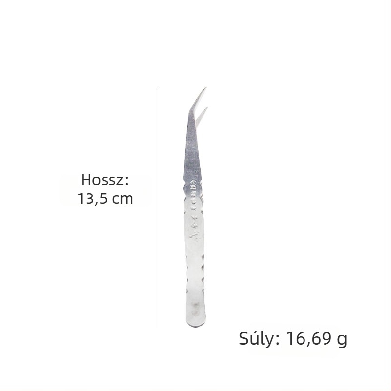 Rozsdamentes acélból készült, többfunkciós csipessz, egyenes és hajlított csúcsokkal, varráshoz és fonal behúzásához – minimalist design.