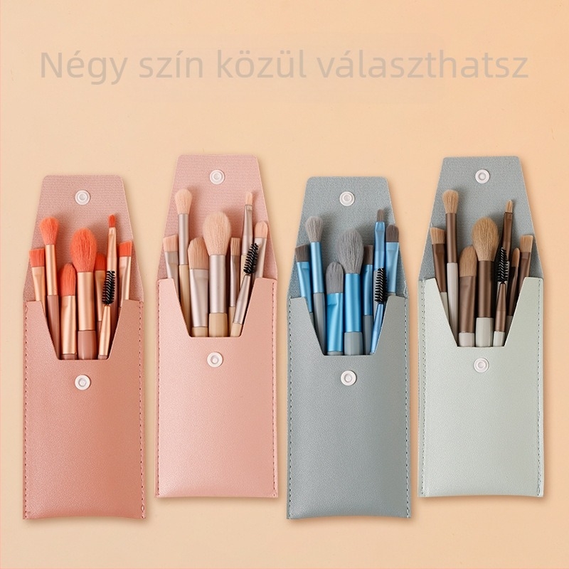 Xixi sminkecsetkészlet, nyolc darab, műszálas sörték, fa nyél, PU tok