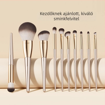 10 darabos sminkecsetkészlet, puha sörtékkel, tartalmaz szemhéjfesték ecsetet, púder ecsetet, kontúr- és highlighter ecsetet, orr árnyékoló ecsetet, penge-szerű ecset