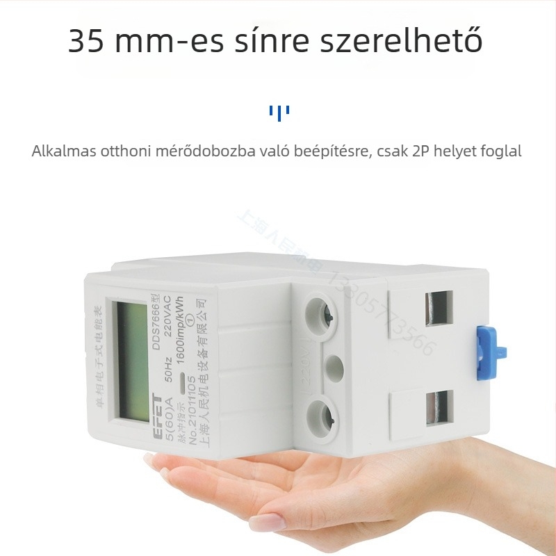 DDS7666 egyfázisú sínre szerelhető LCD-mérő, 2P, 220V háztartási energiamérő