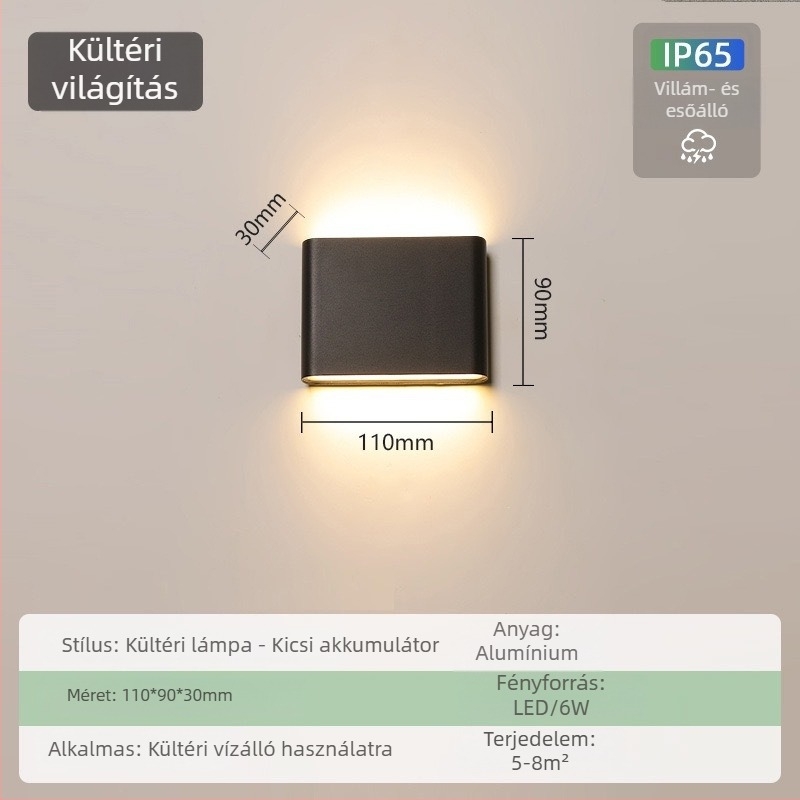 Kültéri vízálló falikar – ultra vékony, IP65, 110-275V, 15 LED, 3000K, CRI 90