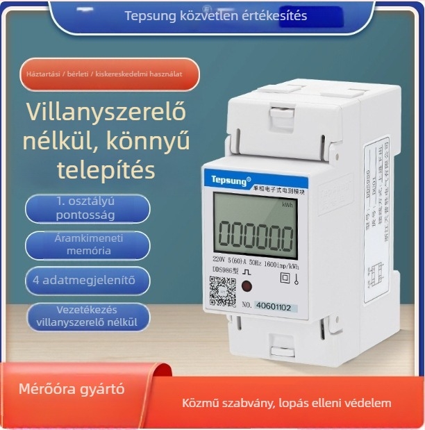 Temple Wins Egyfázisú Elektromérő 2P, Transzformátorral, Sínre Szerelhető, Digitális Kijelző, 220V