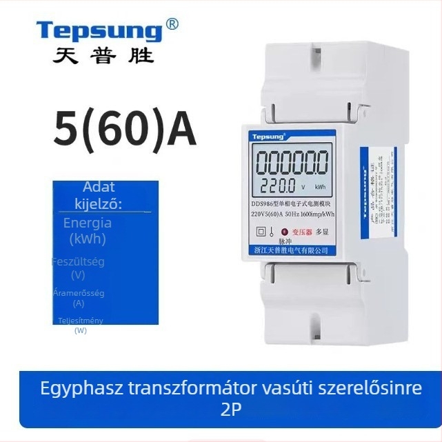 Temple Wins Egyfázisú Elektromérő 2P, Transzformátorral, Sínre Szerelhető, Digitális Kijelző, 220V