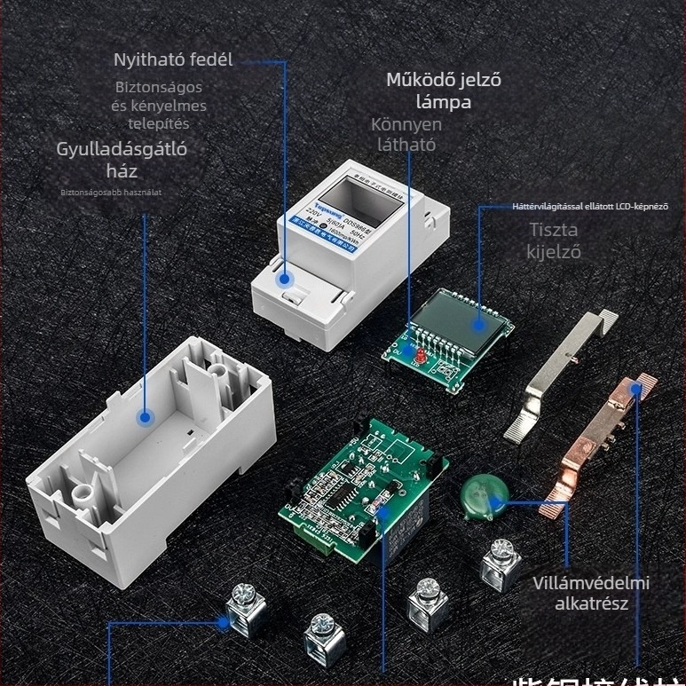 Temple Wins Egyfázisú Elektromérő 2P, Transzformátorral, Sínre Szerelhető, Digitális Kijelző, 220V