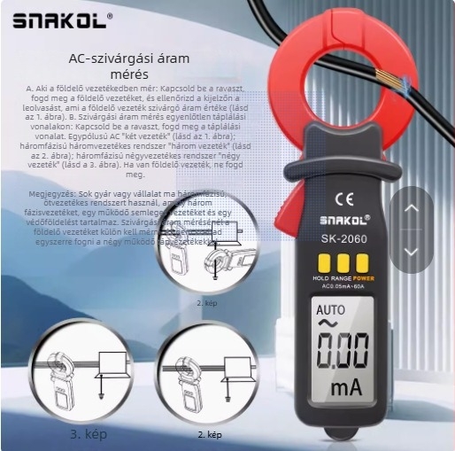 SK-2060 szivárgási áram klamp-mérő automatikus kikapcsolással és mikroáram mérésével