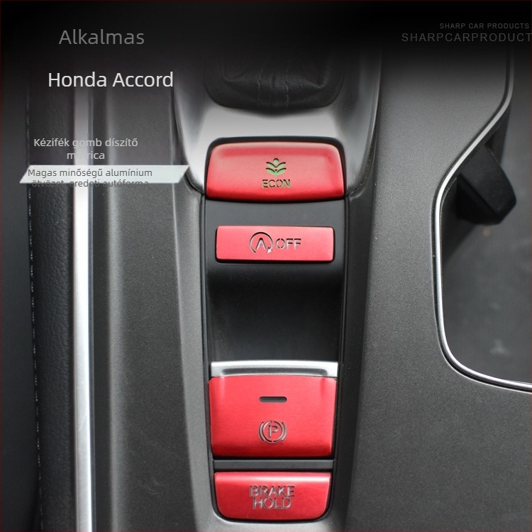 Honda 10. gen Accord elektromos kézifék gombjára illeszkedő dekoratív matrica – aluminium ötvözet, átlátszó sequins, logó nélküli