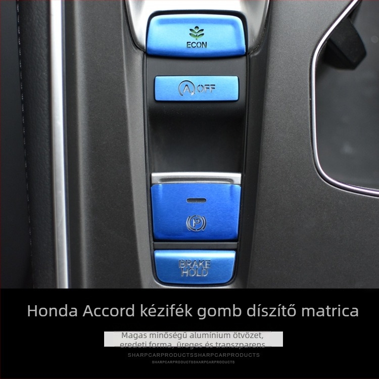 Honda 10. gen Accord elektromos kézifék gombjára illeszkedő dekoratív matrica – aluminium ötvözet, átlátszó sequins, logó nélküli