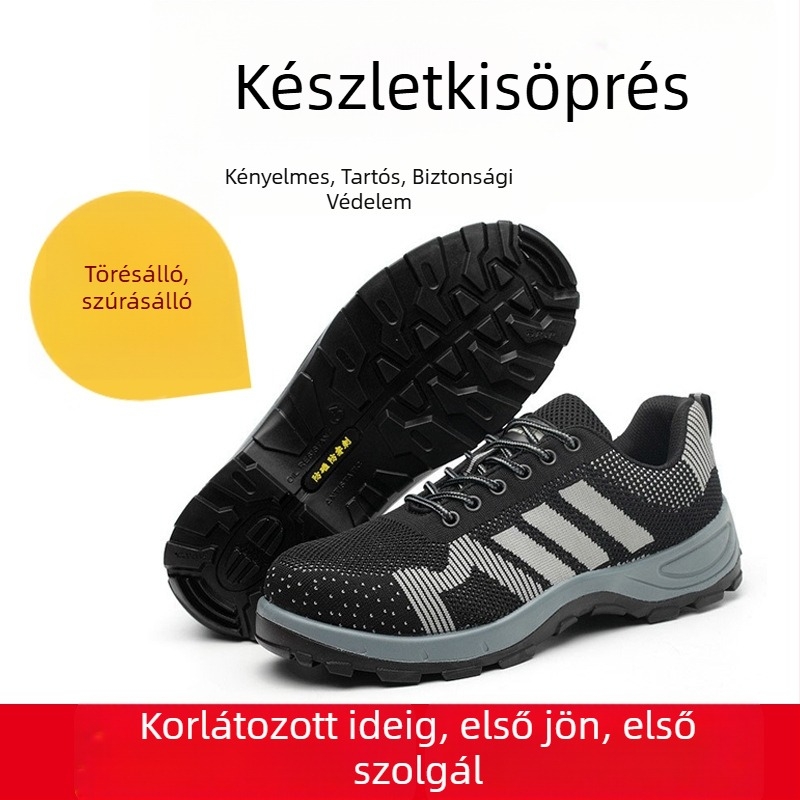 Munkavédelmi cipő: ütésálló és perforáció-ellenálló, szigetelt, olaj- és saválló, felsőrész hálós, műanyag orrtalp.