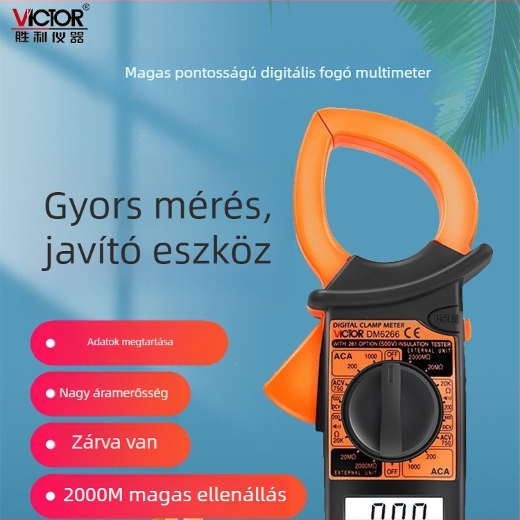 Digitális csuklós árammérő DM6266, 1000 A áramkör, 1999 számjegy kijelző, VC6266