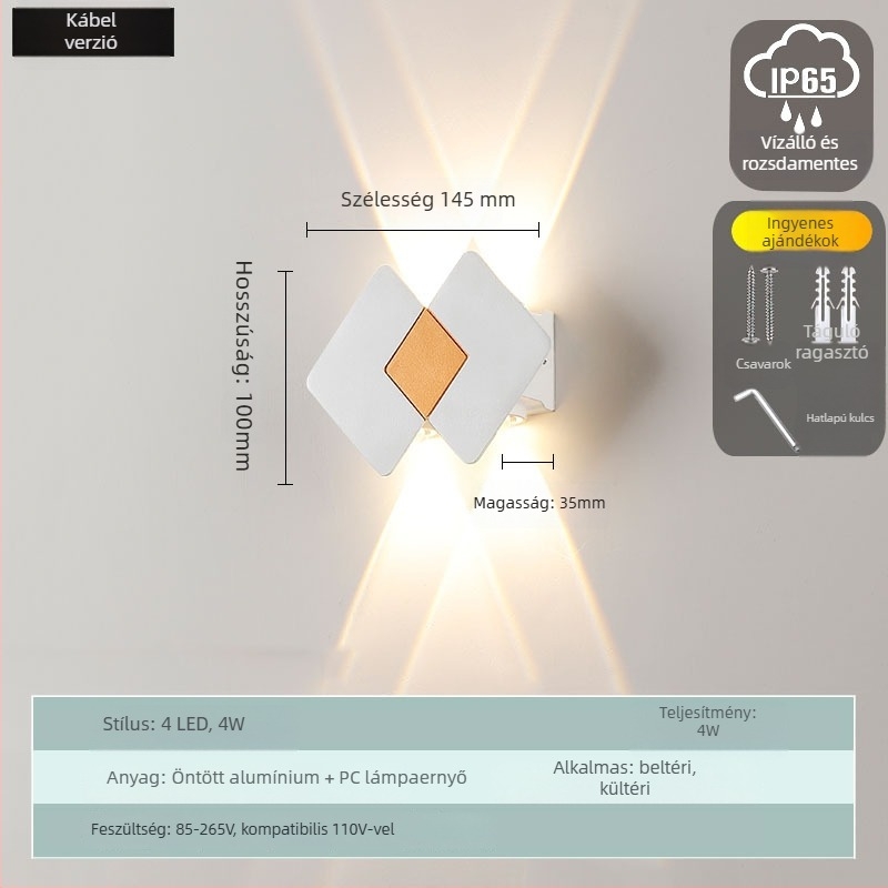 LED kültéri vízálló dupla fejű falikar, modern stílusú, felfelé és lefelé világítással – 10 LED, 85-265V, 3000K, 120° fénysugár, IP65