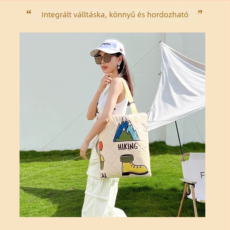 Kereszt vállon átívelő kültéri piknik táska integrált csúszásmentes és nedvességálló matraccal, poliészterből, 0,99 kg, 4–6 személynek