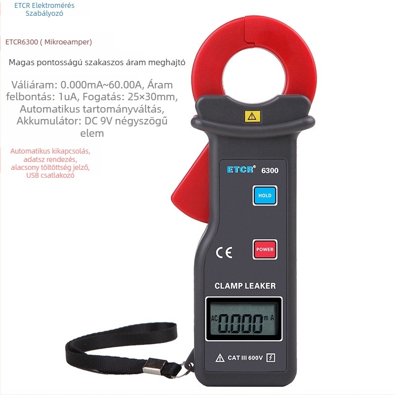 ETCR6300 Fogóampermérő, szivárgó áram és mikroáram mérése