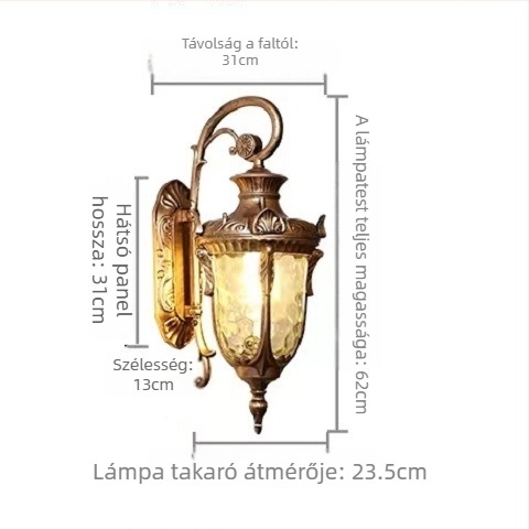 Európai stílusú LED falikar kültéri/beltéri használatra, IP44 vízálló, E27 foglalat, 220V, 6000 lm, 3000K