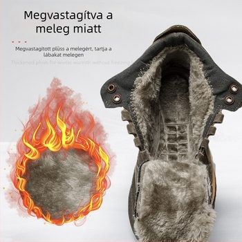 Hőszigetelt magas szárú munkacipő disznóbőr + vászon felsőrész