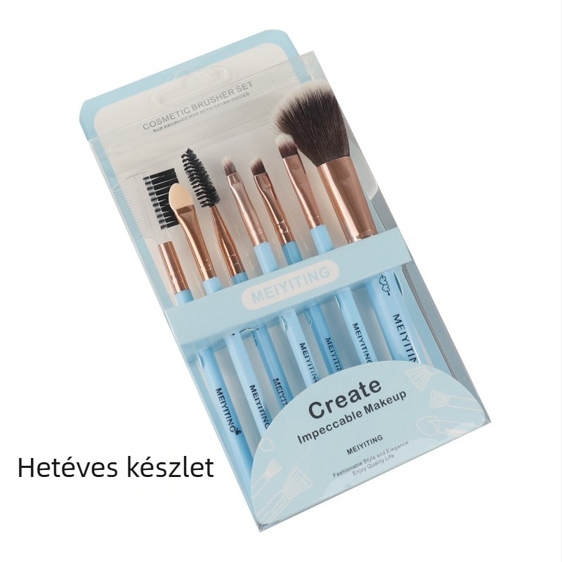 7 darabos sminkecset készlet – nylon sörtéjű sörték, műanyag nyél, hosszú nyél, dobozos csomagolás