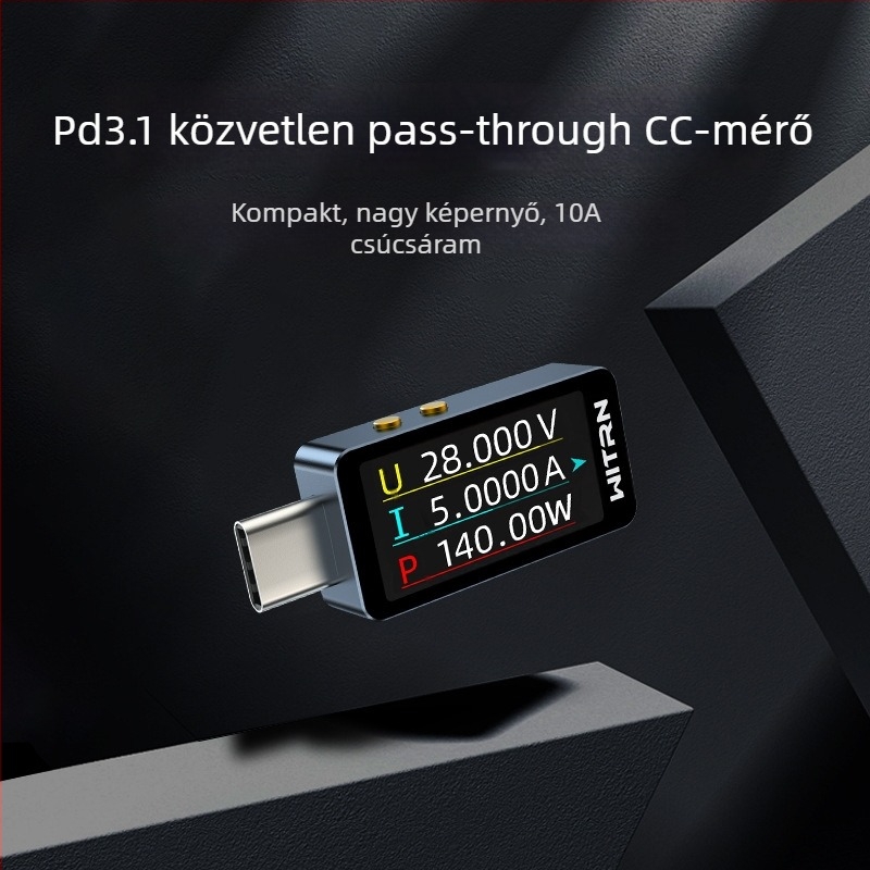 Feszültség- és áramerősség-tesztelő PD3.1 pass-through, 28V, dupla Type-C port