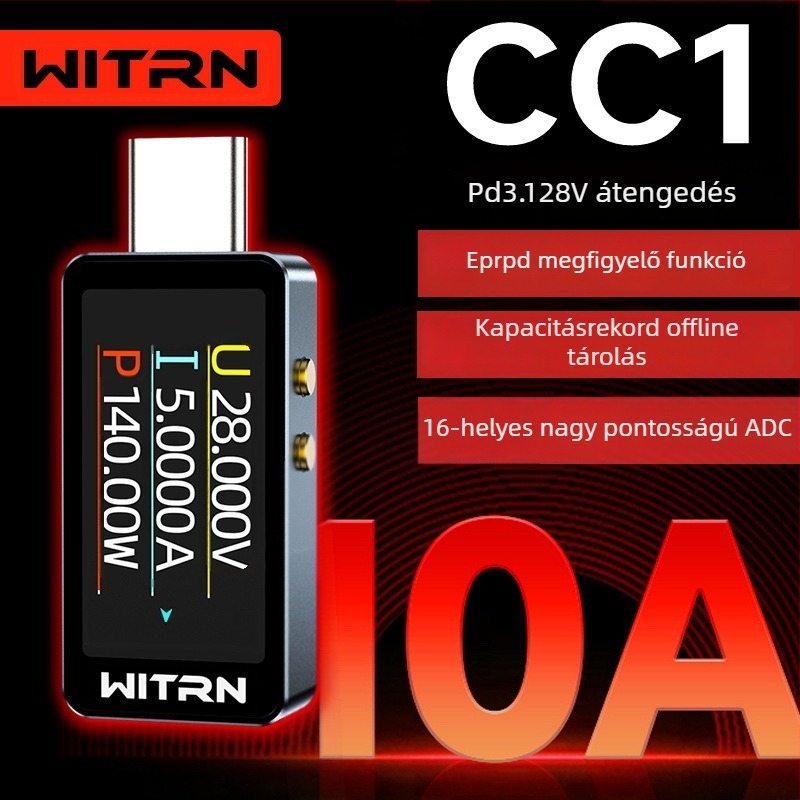 Feszültség- és áramerősség-tesztelő PD3.1 pass-through, 28V, dupla Type-C port