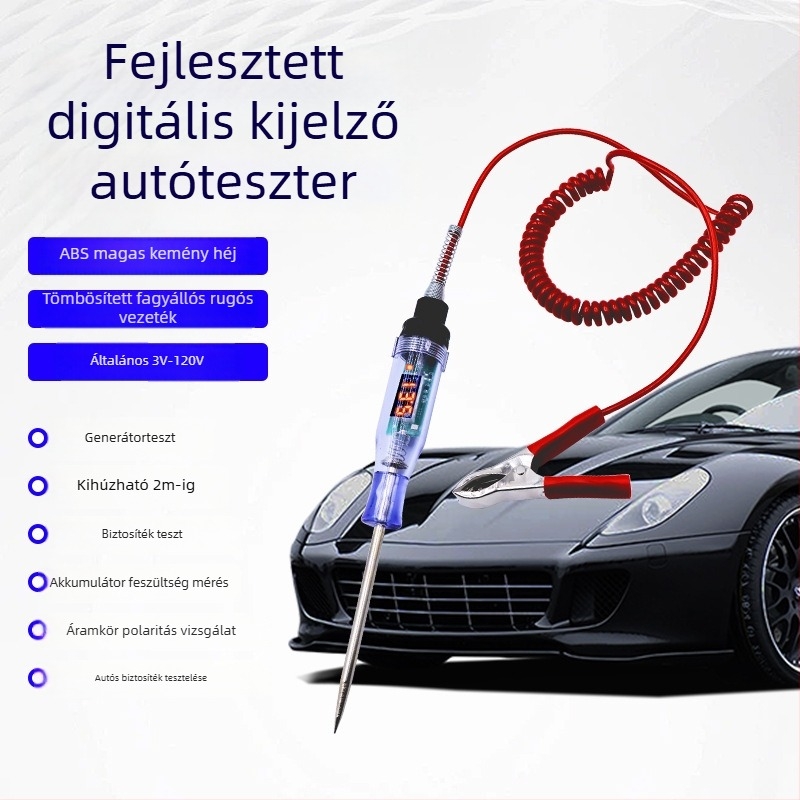 Autóipari feszültség-tesztelő toll digitális kijelzővel, széles tartomány 3–120V