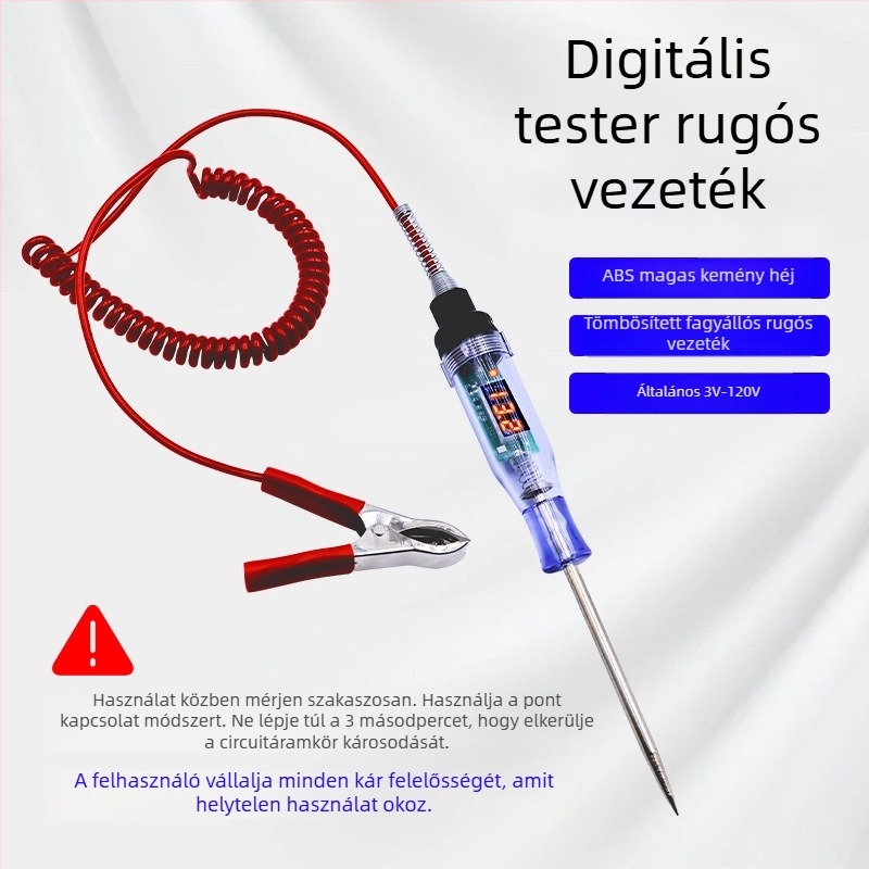 Autóipari feszültség-tesztelő toll digitális kijelzővel, széles tartomány 3–120V