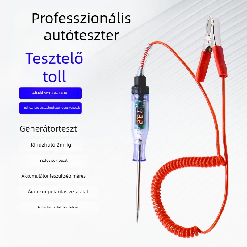 Autóipari feszültség-tesztelő toll digitális kijelzővel, széles tartomány 3–120V