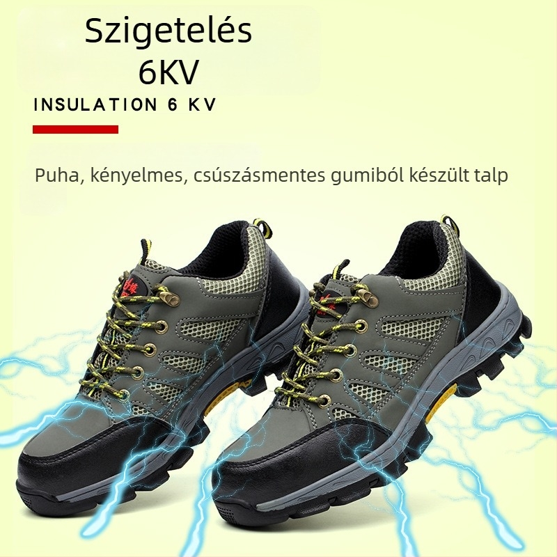 Szigetelt munkavédelmi cipő acél orral, lélegző mikroszálas bőr + háló, alacsony felső rész, ütés és perforáció elleni védelem, 6 kV-os szigetelés