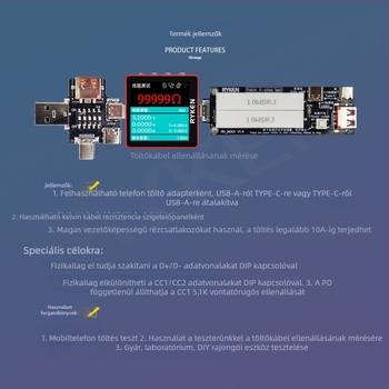 M001 Kelvin négyvezetékes feszültség- és árammérő USB-C teljesítménydetektorral (második generáció)