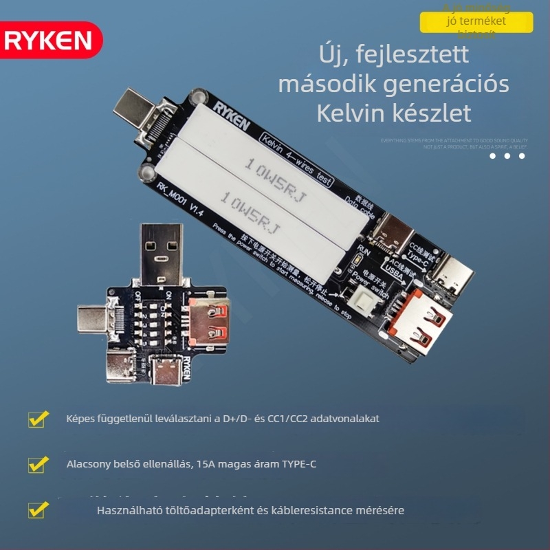 M001 Kelvin négyvezetékes feszültség- és árammérő USB-C teljesítménydetektorral (második generáció)