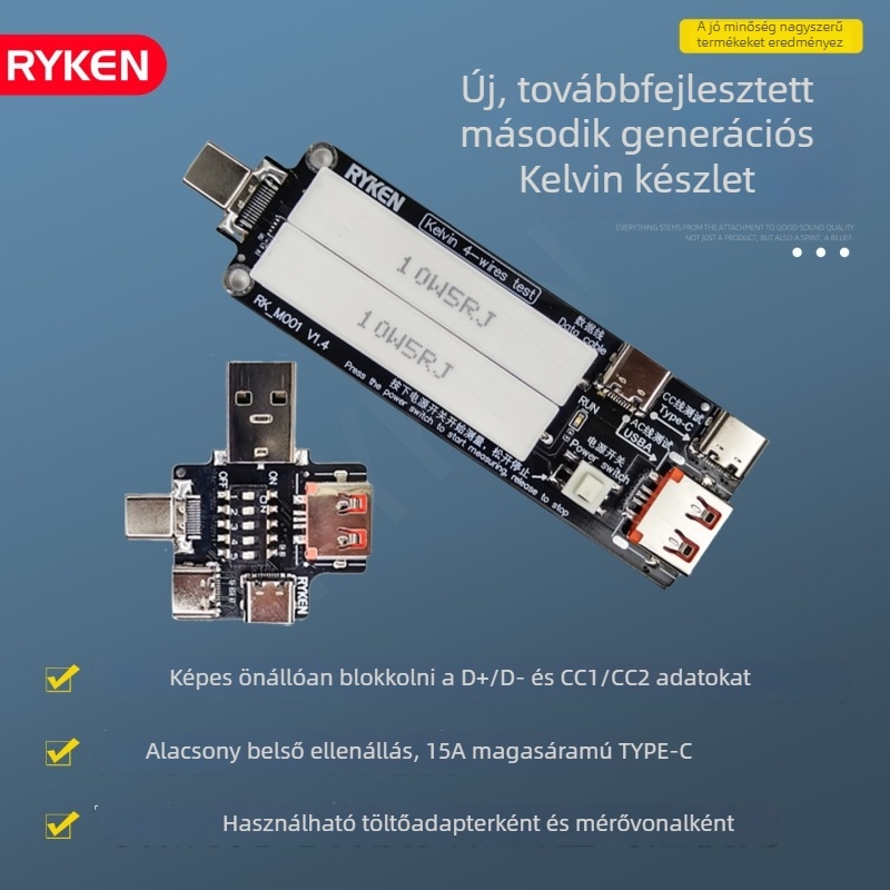 M001 Kelvin négyvezetékes feszültség- és árammérő USB-C teljesítménydetektorral (második generáció)