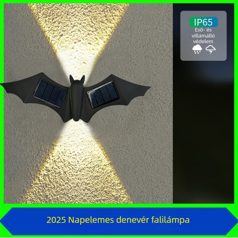 Kültéri napelemes falikar pillangó alakú falhoz – LED modul, IP45, 1W, 2.4V, üzemidő 6–12 óra