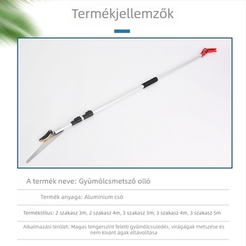 Gyümölcs szedő olló teleszkópos rúddal, magas ágakhoz, fűrész funkcióval