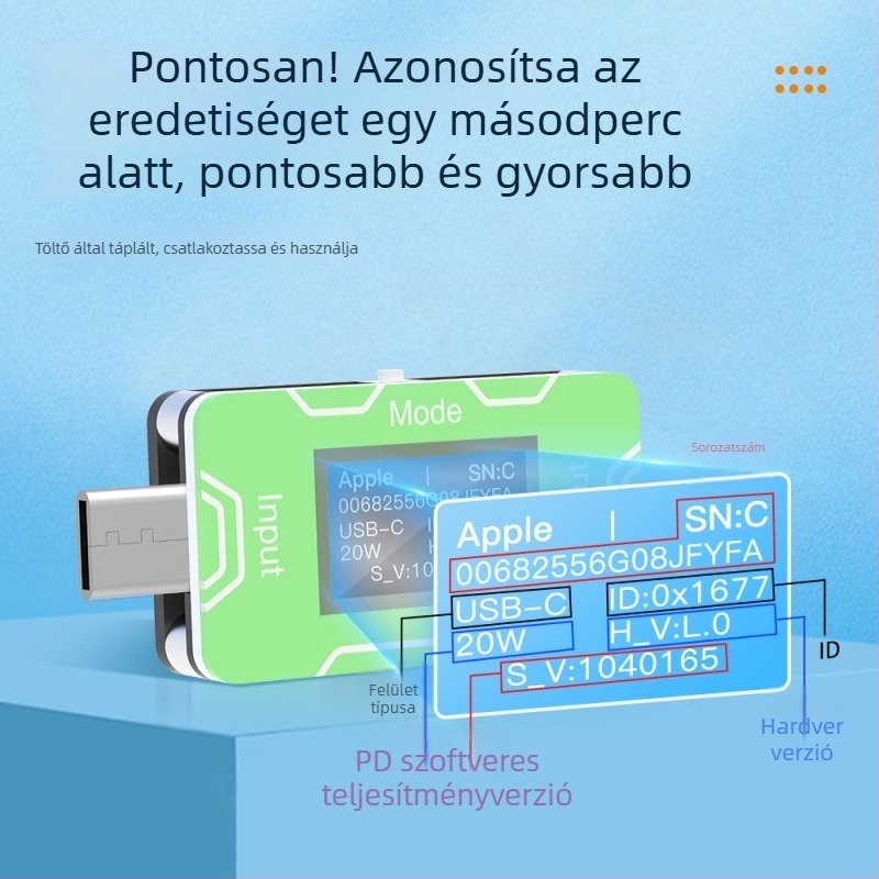 CT02 PD/QC gyors töltés detektor tételes teszteléshez, 0-100W, tömeg 12, környezeti hőmérséklet 30°C