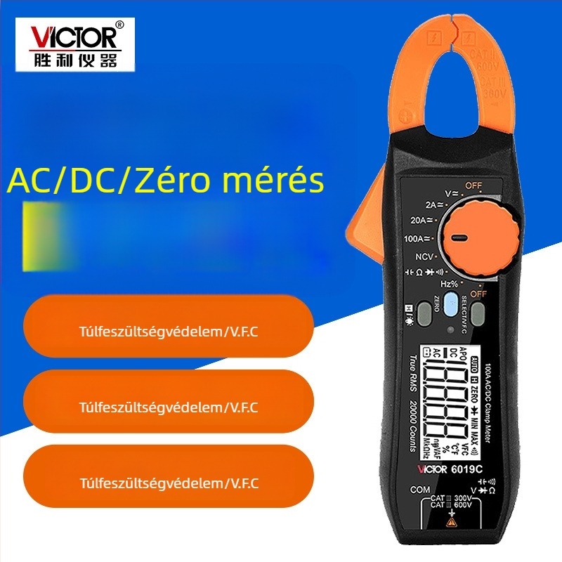 VC6019C fogó ampermérő AC/DC, túlterhelésvédelmi, True RMS, multiméter