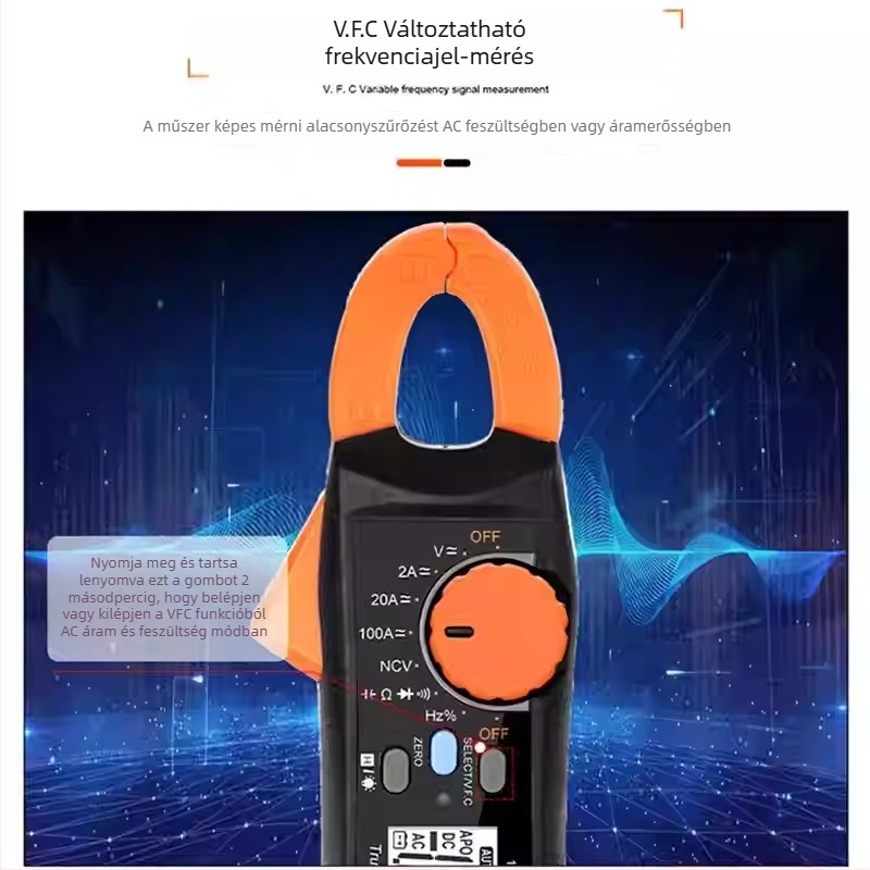 VC6019C fogó ampermérő AC/DC, túlterhelésvédelmi, True RMS, multiméter