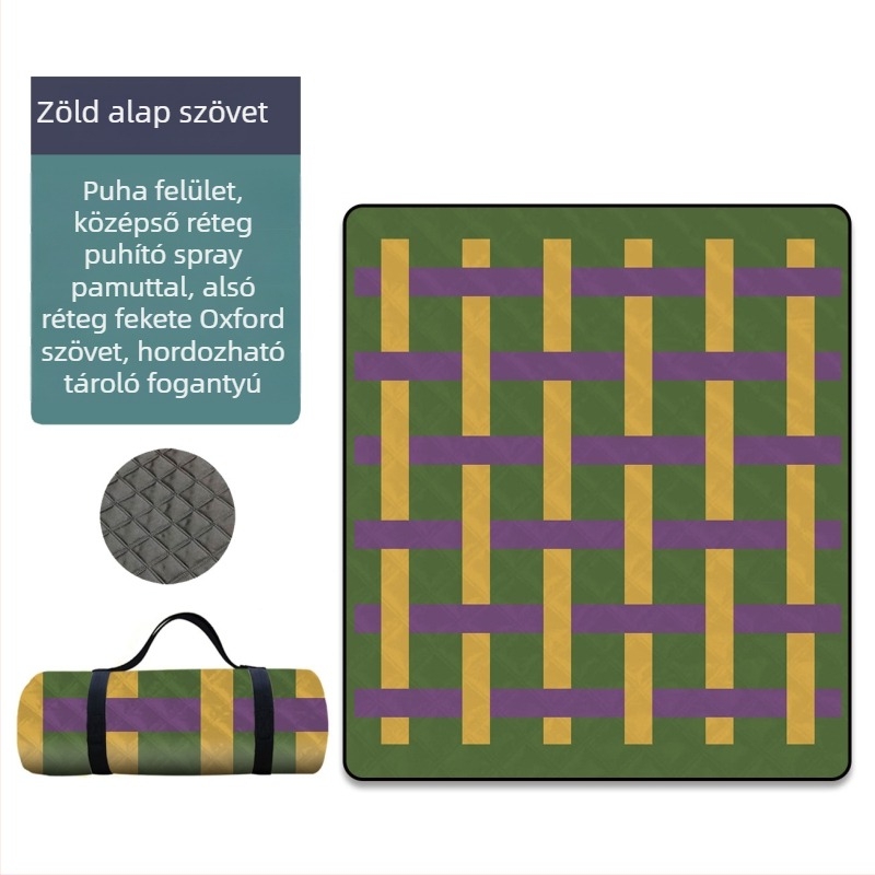 Vastagított nedvességálló piknik matrac, összecsukható kültéri hordozható matrac alumíniumfóliával; anyag: poliészter rost; vízálló réteg: PE pamut; ideális a strandhoz, piknikhez és szabadtéri kirándulásokhoz.